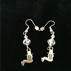 Preowned Vintage Sterling Silver .925 Snowman Earrings with Crystal Beads